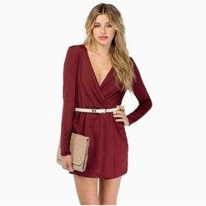 Tobi Long Sleeve Burgundy Wrap Dress